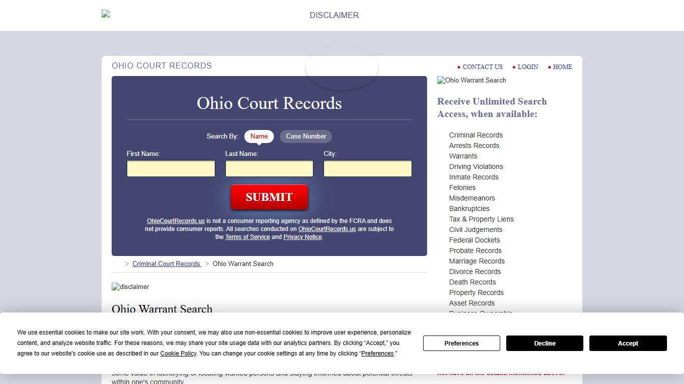 Ohio Warrant Search OhioCourtRecords.us
